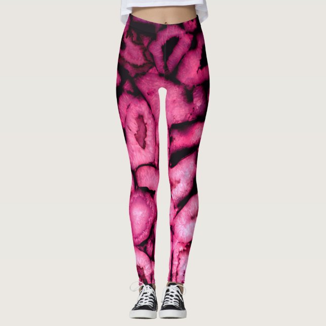 Rosa ros Quartz Agate Geodes abstrakt mönster Leggings (Framsida)