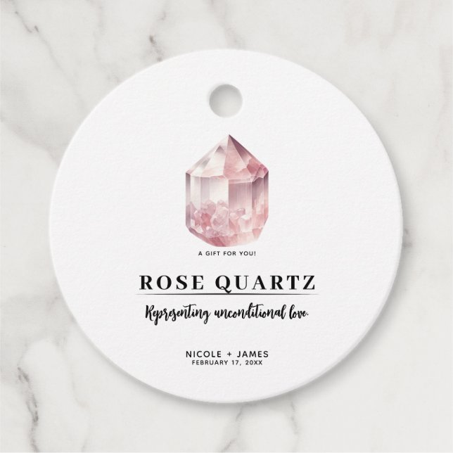 Rosa ros Quartz Kärlek Crystal Bröllop Gåvor Etiketter (Framsida)