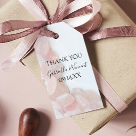 Rosa ros Quartz om vita bröllopsfavoritMärkre Presentetikett