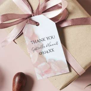 Rosa ros Quartz om vita bröllopsfavoritMärkre Presentetikett