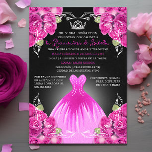 Rosa ros Quinceañera Elegant Celebratio Inbjudningar