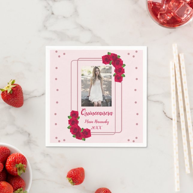 Rosa ros Quinceañera Pappersservett (Insitu)