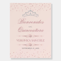 Rosa ros Quinceanera Välkommen Bienvenidos