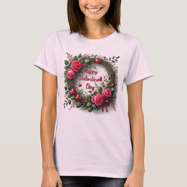 Rosa ros Red Heart Valentine Day T Shirt (Framsida)