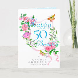 Rosa ros Ribbon Birthday Helgkort