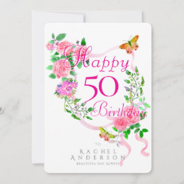 Rosa ros Ribbon Birthday Julkort