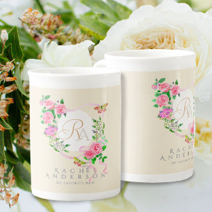 Rosa ros Ribbon Chic Monogram Beige Benporslin Mugg