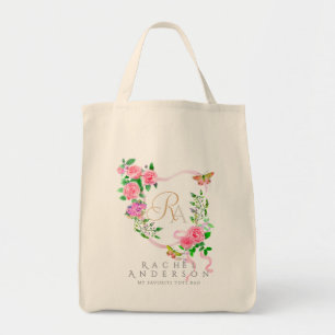 Rosa ros Ribbon Chic Monogram Beige Tygkasse
