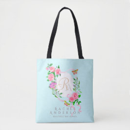 Rosa ros Ribbon Chic Monogram Blue Tygkasse