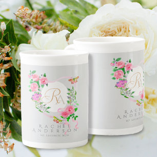 Rosa ros Ribbon Chic Monogram Grått Benporslin Mugg
