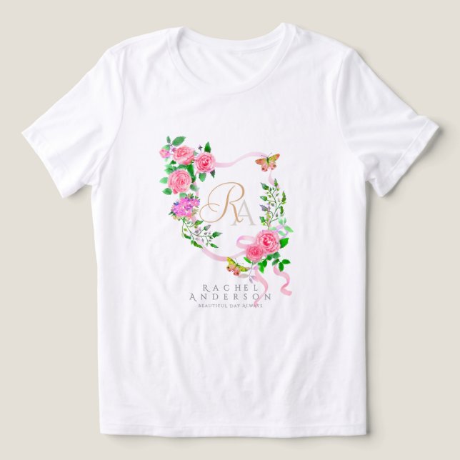 Rosa ros Ribbon Chic Monogram T Shirt (Design Framsida)