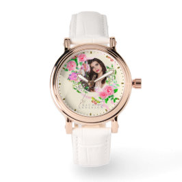 Rosa ros Ribbon Chic Photo Beige Armbandsur