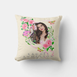 Rosa ros Ribbon Chic Photo Beige Kudde