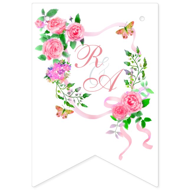 Rosa ros Ribbon Monogram Vimplar (Första flaggan)