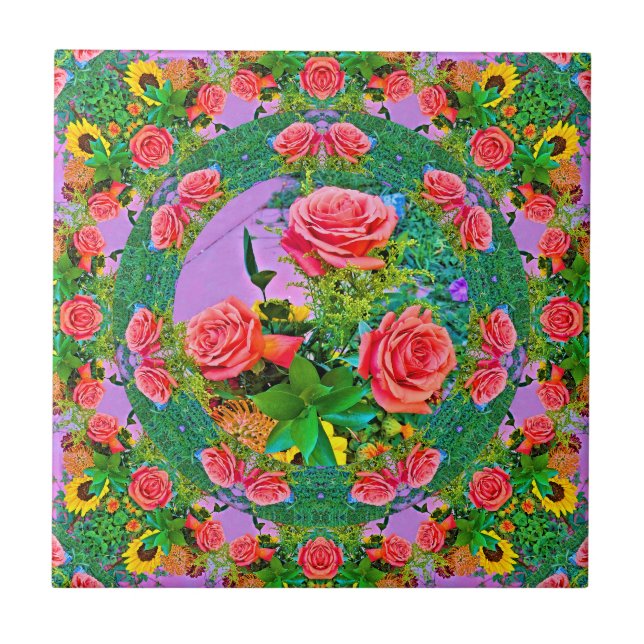 Rosa ros Ringar Kakelplatta (Framsidan)