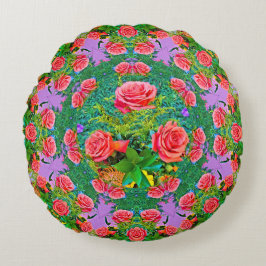 Rosa ros Ringar Rund Kudde