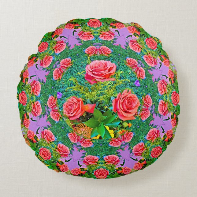 Rosa ros Ringar Rund Kudde (Framsidan)