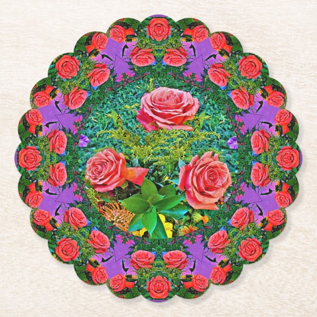 Rosa ros Ringar Underlägg Papper (Framsida)