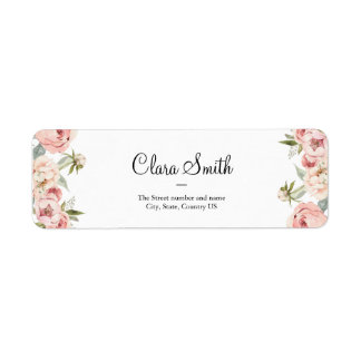 rosa ros, ro, blommigt, adressetikett för returad returadress etikett