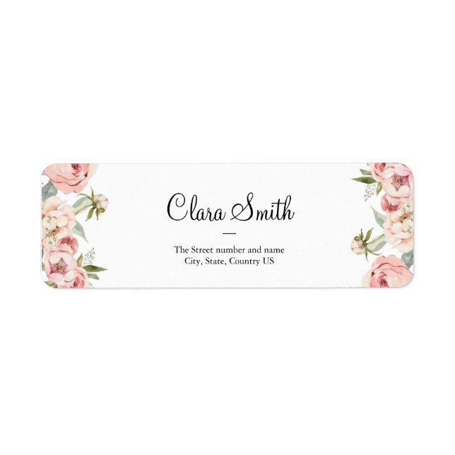  rosa ros, ro, blommigt, adressetikett för returad returadress etikett (Framsidan)