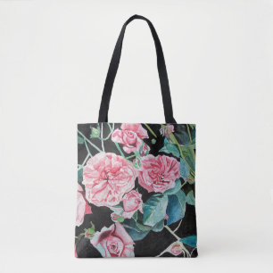rosa ros Ro blommigt blommor vattenfärg Tote Bag Tygkasse