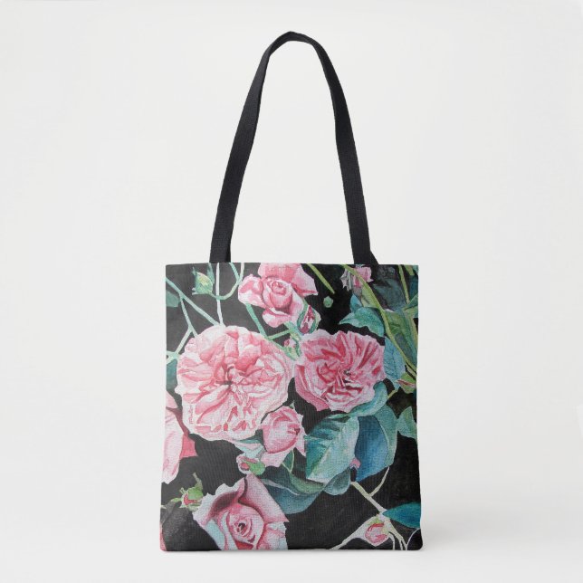 rosa ros Ro blommigt blommor vattenfärg Tote Bag Tygkasse (Framsida)