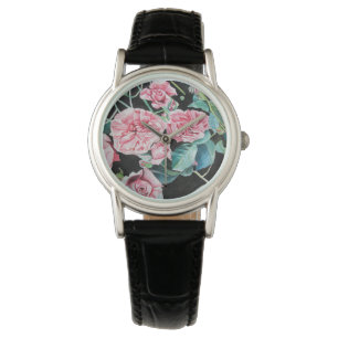 Rosa ros Ro blommigt blommor vattenfärgsbevakning Armbandsur