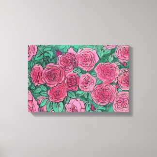 Rosa ros, Ro Flowers Garden Blommigt Art Sketch Canvastryck