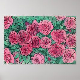 Rosa ros, Ro Flowers Garden Blommigt Art Sketch Poster