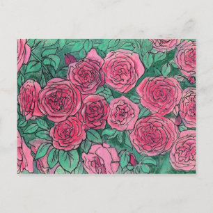 Rosa ros, Ro Garden, Life Sketch Bläck Pastels Vykort