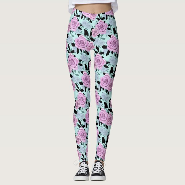 rosa ros, ro, turkobakgrunden leggings (Framsida)