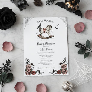 Rosa ros Rocking Horse Gothic Baby Shower Inbjudningar