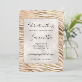 Rosa Ros Rodnad Guld Zebra Djurtryck Inbjudningar