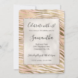 Rosa Ros Rodnad Guld Zebra Djurtryck Inbjudningar