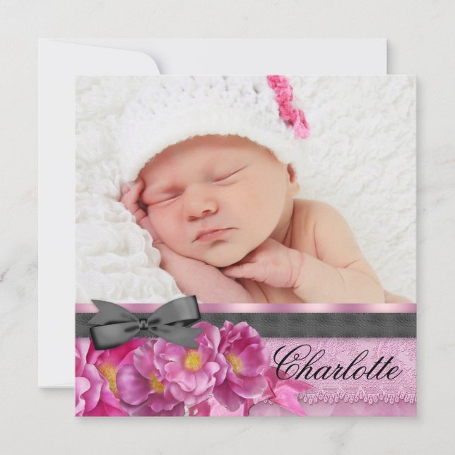 Rosa ros Rosa Black Photo Tillkännagivande för föd Meddelande (Framsida)