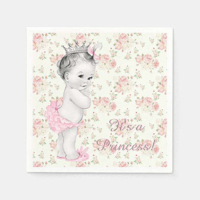 Rosa ros Rosa Princess Baby Shower Pappersservett (Framsidan)