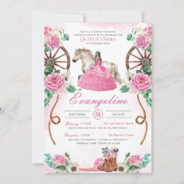 Rosa ros Rustic Blommigt Western Charra Quinceaner Inbjudningar