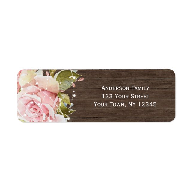 Rosa ros Rustic Wood Ljus Returadress Returadress Etikett (Framsidan)