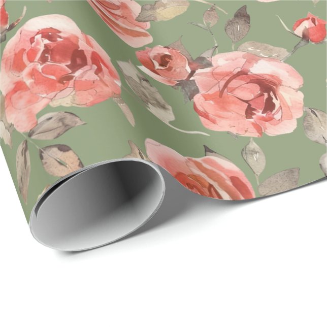 Rosa Ros Salvia Grönt Papper Presentpapper (Rullad Hörn)