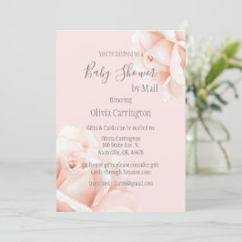  Rosa ros Script Baby Shower by Mail Inbjudningar