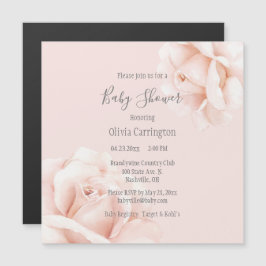  Rosa ros Script Baby Shower Magnetisk Inbjudningskort