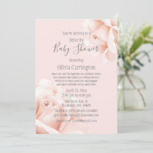 Rosa ros Script Drive by Baby Shower Inbjudningar