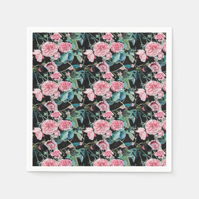 Rosa ros shabby chic blommiga servetter (Framsidan)