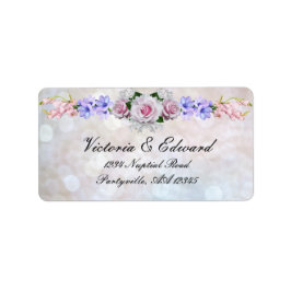 Rosa ros | Silver Bokeh Bröllop Adressetikett