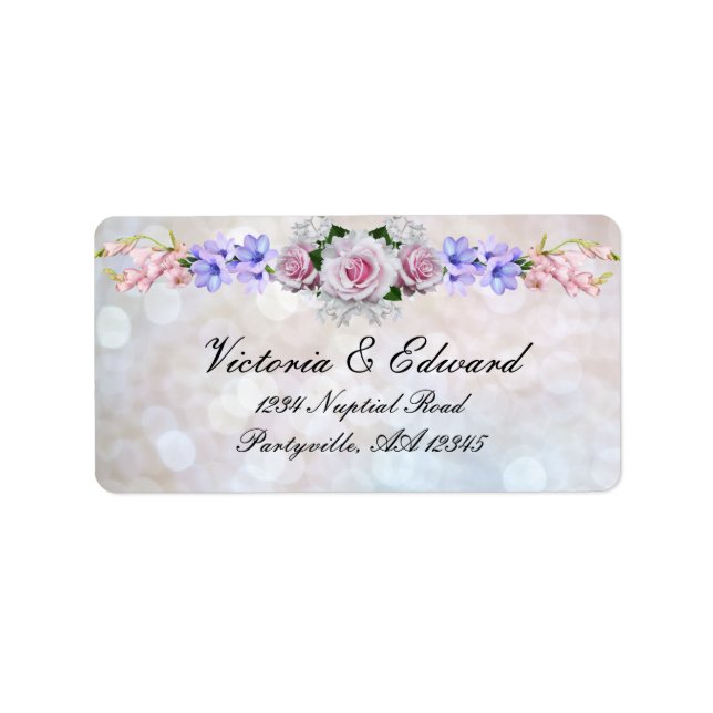 Rosa ros | Silver Bokeh Bröllop Adressetikett (Framsidan)