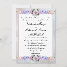 Rosa ros | Silver Bokeh Bröllop Inbjudningar