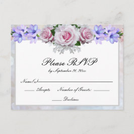 Rosa ros | Silver Bokeh bröllopssvar Inbjudan Vykort