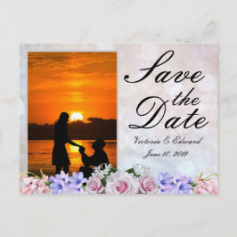 Rosa ros | Silver Bokeh Save the Date Bröllop Meddelande Vykort