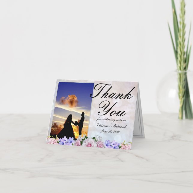 Rosa ros | Silver Bokeh Tack Bröllop Kort (Framsida)