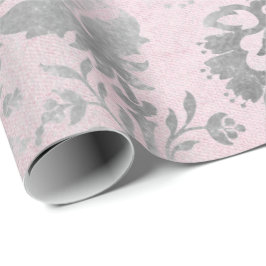 Rosa ros Silver Grått Blommigt  Cottage Grung Dama Presentpapper